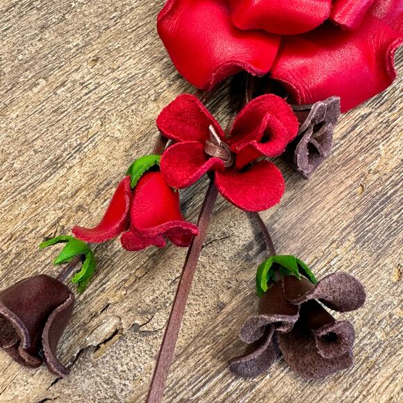 Leather Rose Purse Charm Genuine Leather Flower Bag Charm NEW FAST SHIP - Picture 5 of 9